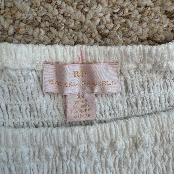 RACHEL PARCELL Size XS Smocked Puff-Sleeve Cotton Minidress White Cottagecore - Picture 2 of 8